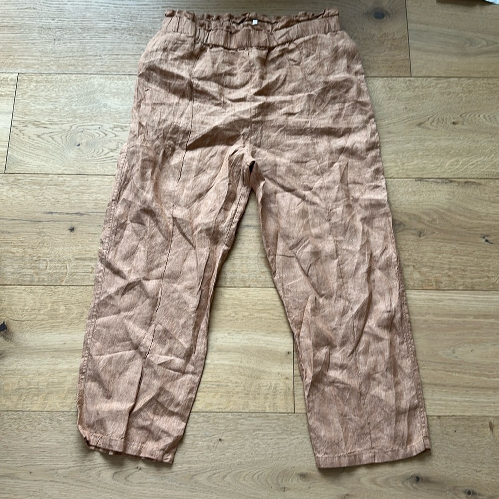 Seed Heritage Core Linen Paperbag Pants mustard Straight Leg Womens Size 12